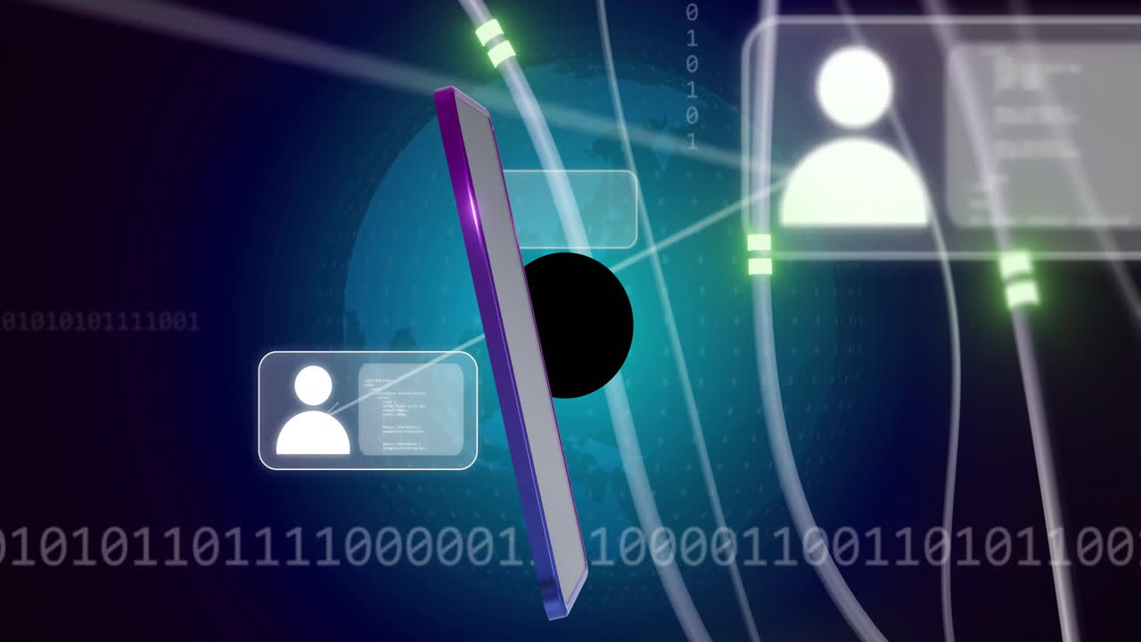 Smartphone with binary code and user icons, digital communication animation