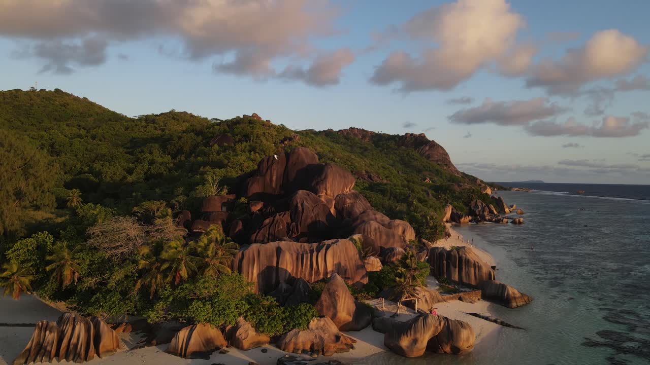Seychelles La Digue Sunset Beach Rocks Aerial Drone6.mp4