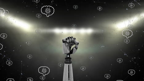 animación del procesamiento de datos sobre el brazo del robot y el fondo oscuro