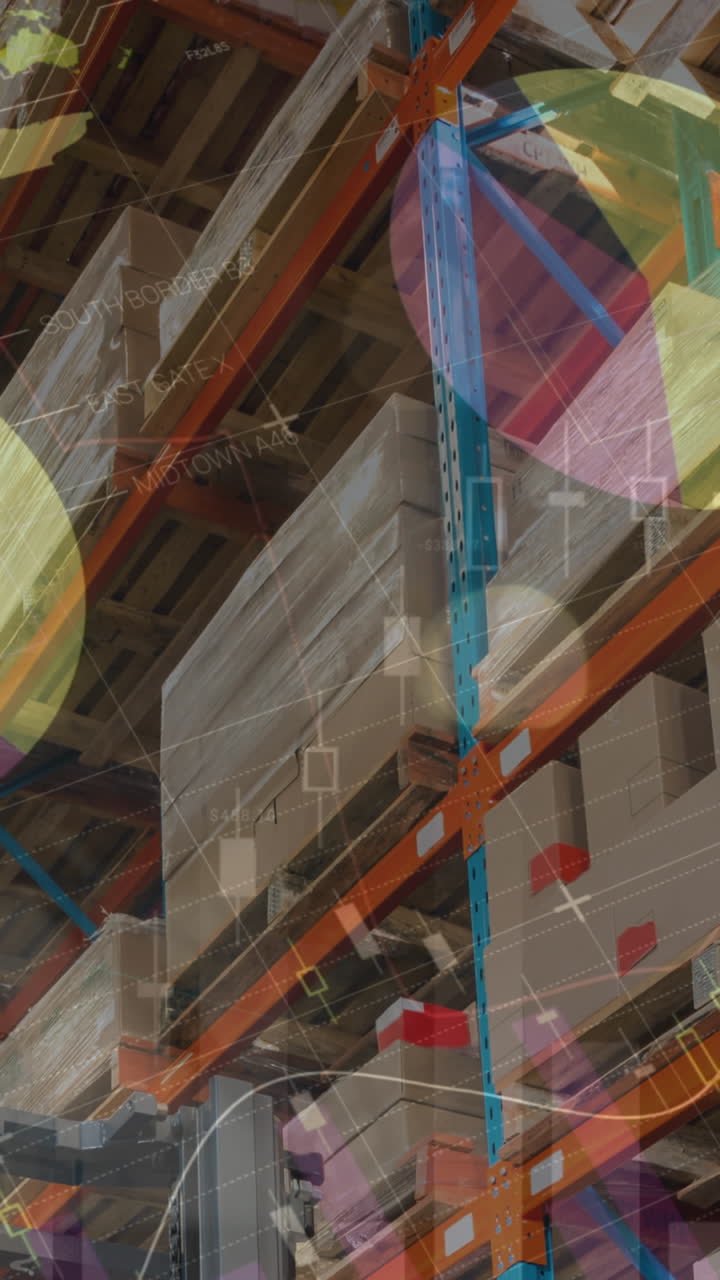 animación del procesamiento de datos financieros en un almacén vacío