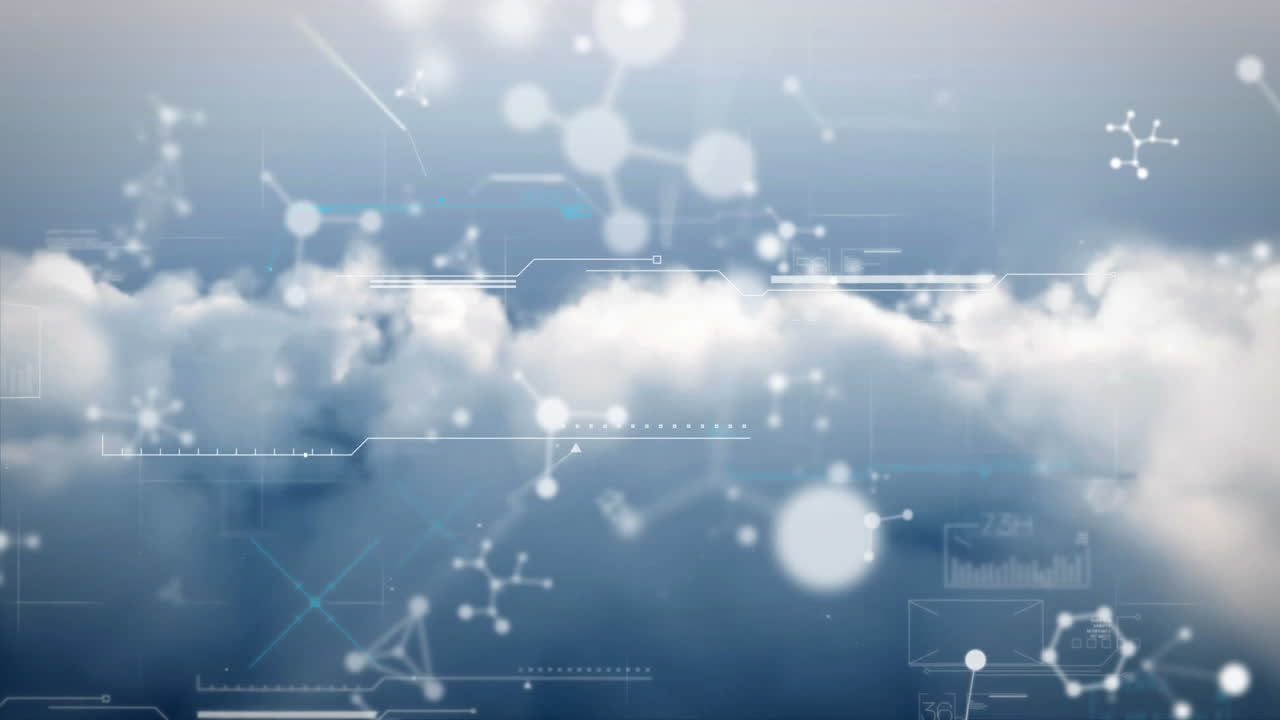 하늘에 있는 분자의 애니메이션과 데이터 처리