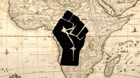 Black-Lives-Matter:-Vintage-Map-with-Black-Power-Fist-Symbol-Overlay