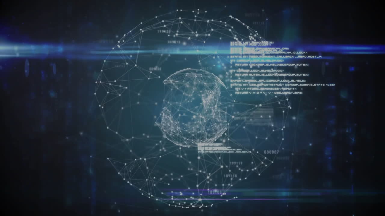 animación del globo y procesamiento de datos a través de una red de conexiones
