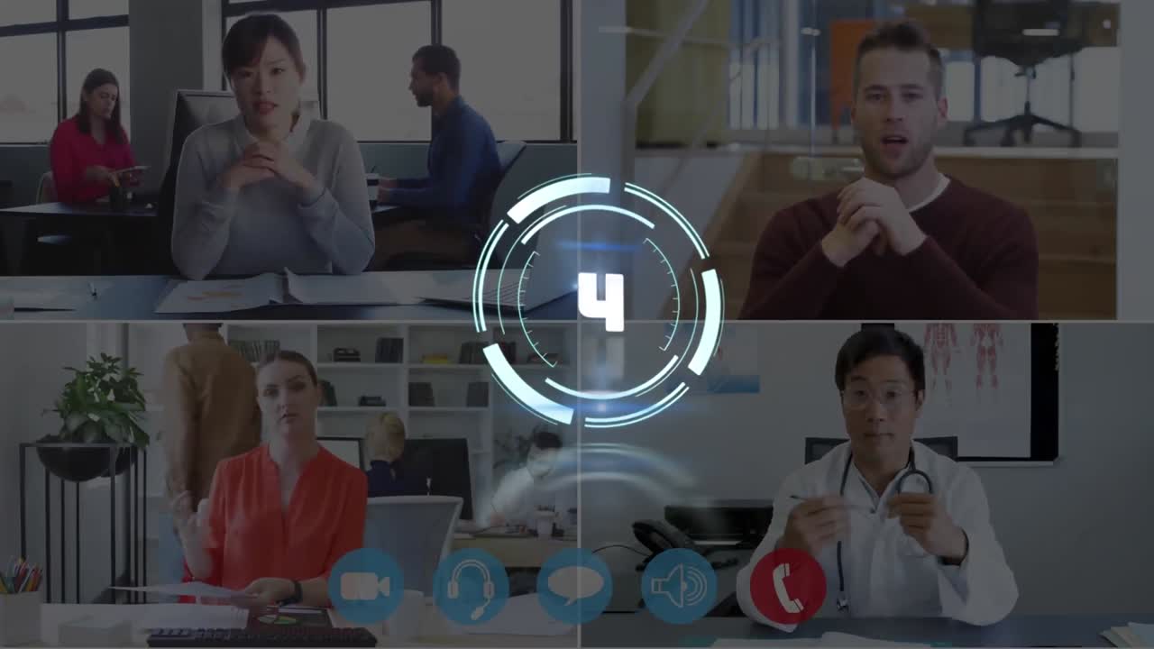 의사 와 사업가 들 과의 비디오 통화 를 통한 카운트다운 의 애니메이션