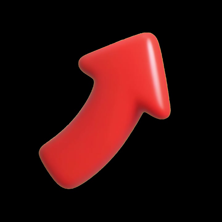 Freccia rossa 3D rotante su sfondo nero