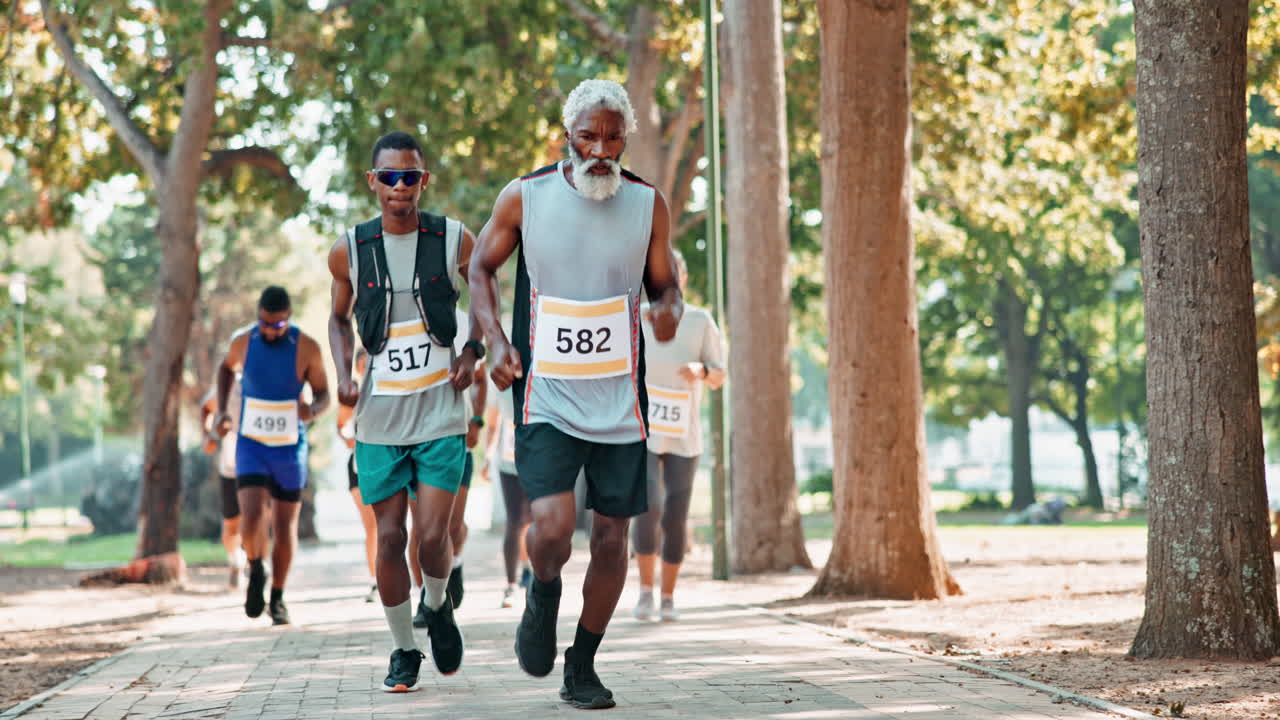 Corridori che partecipano a una maratona in un parco