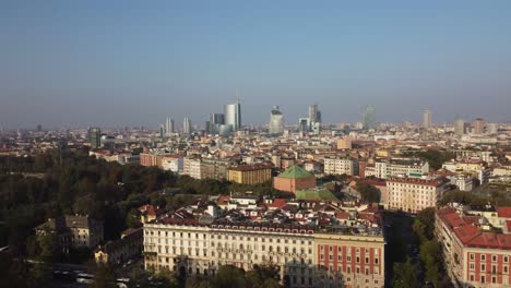milan skyline during sunset, aerial view