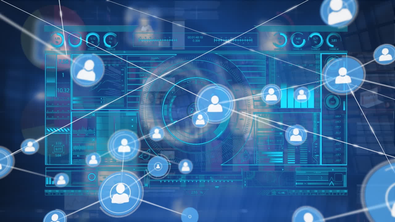 animación del procesamiento de datos a través de una red de conexiones