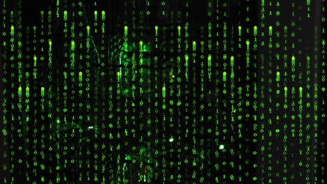 animación de codificación binaria y procesamiento de datos sobre fondo negro