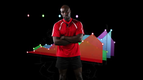 animation of sportsman over statistics and data processing