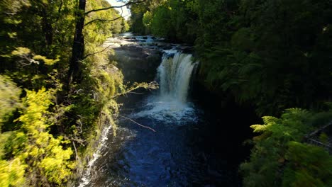 immersive drone shot of rio bravo waterfall in tepuhueico park, chiloe, chile