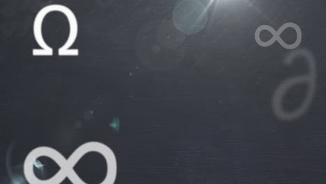animation of mathematical symbols moving and flickering on black background