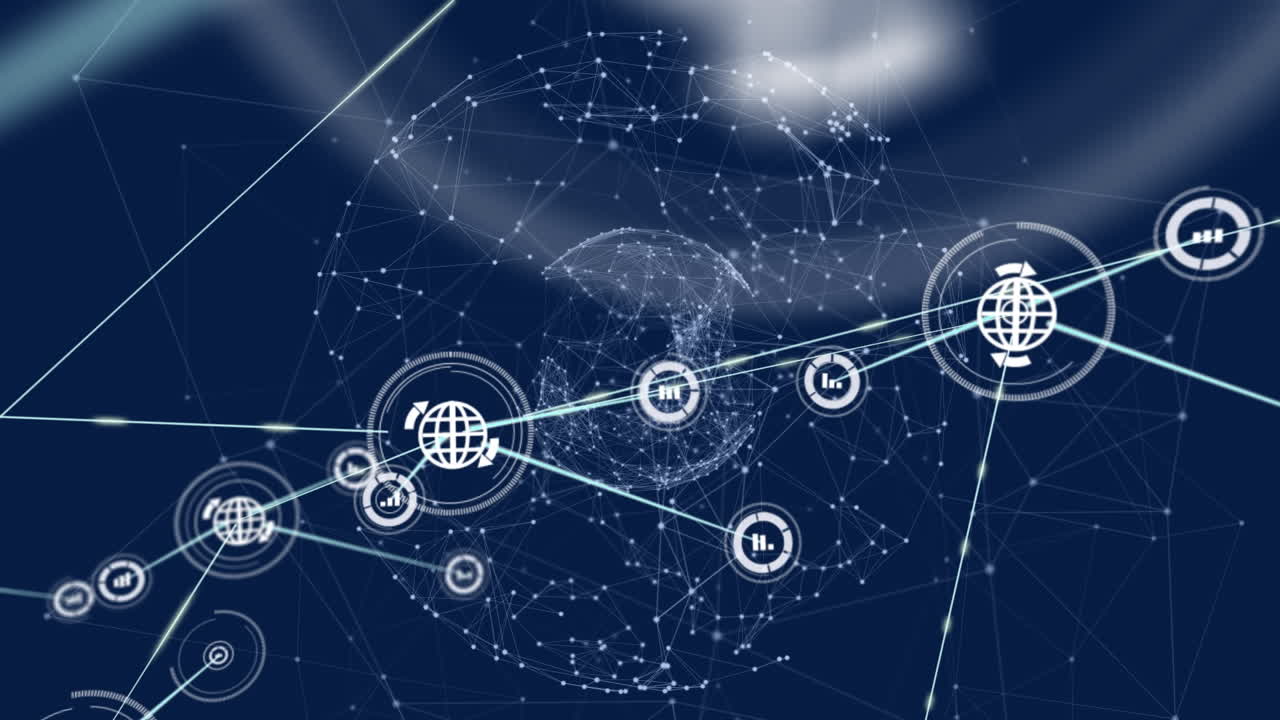 animación de la red de conexiones con iconos en todo el mundo