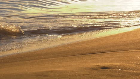 Wellen-Auf-Goldenem-Sand,-Nahaufnahme-In-Zeitlupe