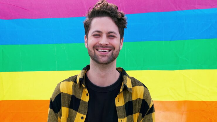 Pride, flag and gay, happy man