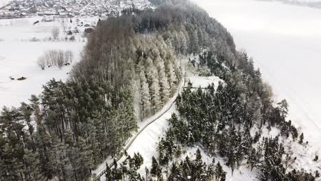 Vista-Aérea-De-Drones-De-Hillside-Pathway-En-Kadagiu-Slenis,-Lituania