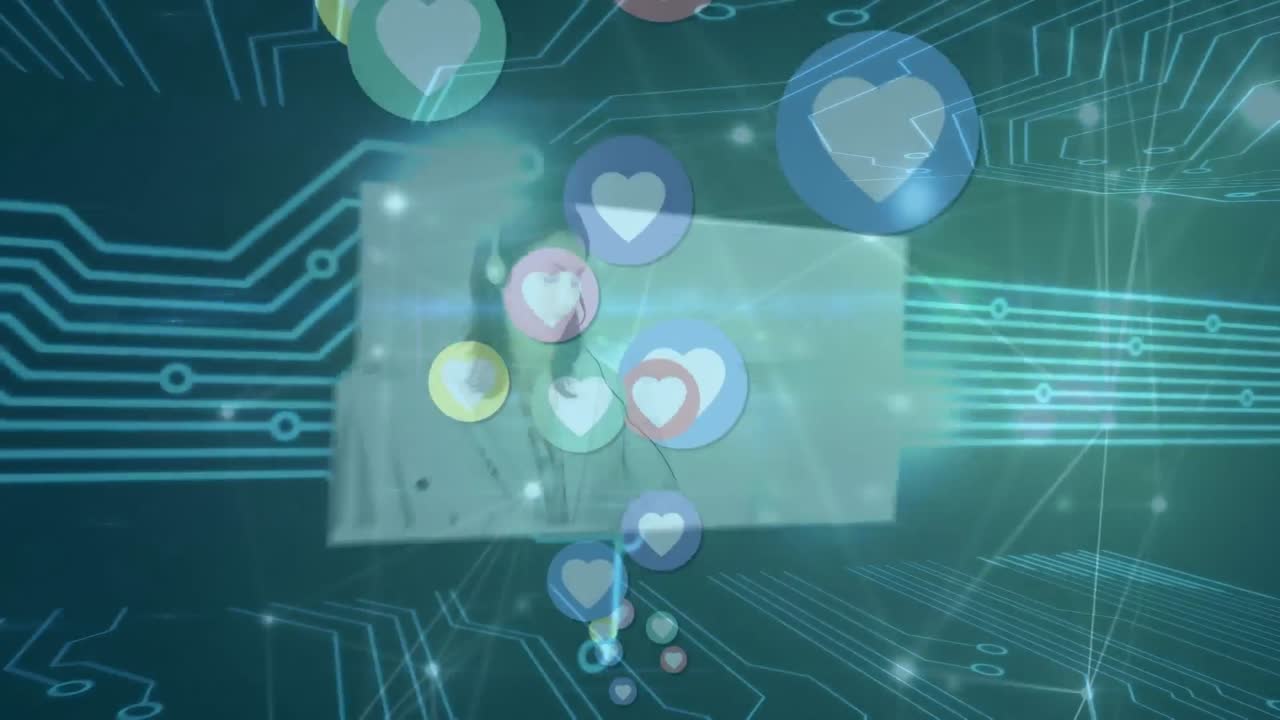 비즈니스 여성에 대한 연결 네트워크와 함께 디지털 아이콘의 애니메이션