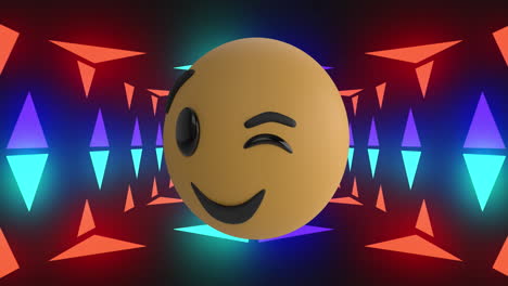 animación del icono de emoji sonriente y parpadeante sobre el túnel de neón