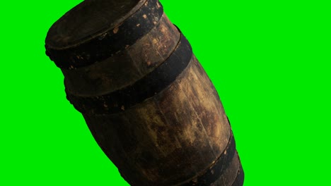 Wooden-barrel-for-wine-or-beer-at-green-chromakey-background