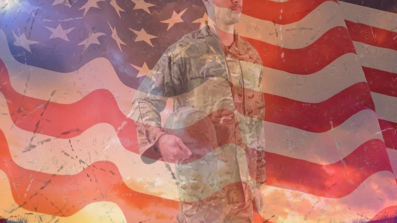 Animation of soldier over american flag
