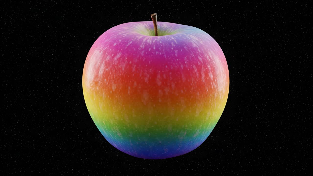 Vibrant Rainbow Apple Against Dark Background: A Stunning Display of Color and Texture in Fruit Illustration, Highlighting the Beauty of Nature's Creations