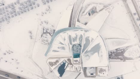 tilt up revealing the forks during an ice storm in winnipeg, manitoba, canada