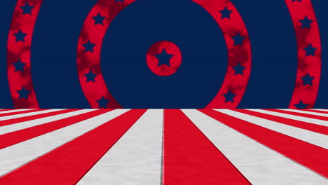 animación de rayas y círculos con estrellas coloreadas con la bandera de los estados unidos