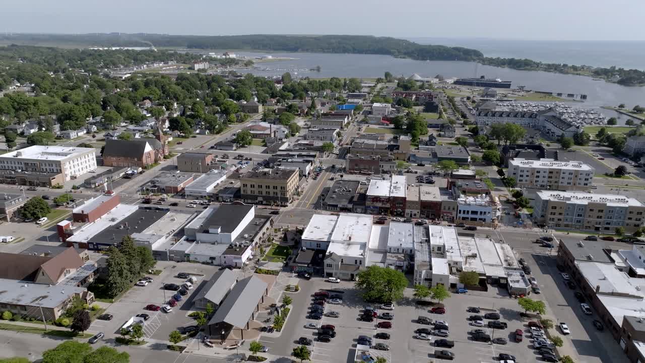 Aerial View of a Small Town near a Lake