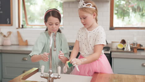 Sisters,-girl-kids-and-washing-hands-with-faucet