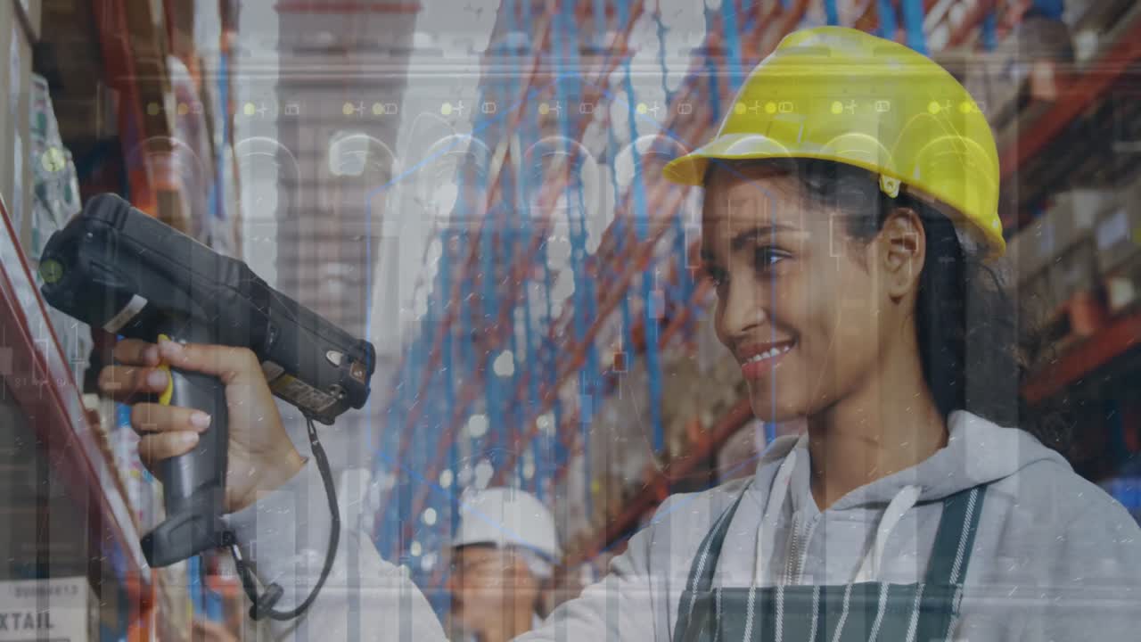 procesamiento de datos estadísticos sobre trabajadoras biraciales que comprueban las existencias en el almacén