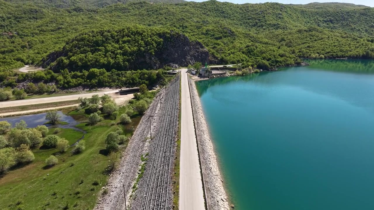 Drone Shot of Water Reservoir Dam, Slano Lake Near Niksic, Montenegro