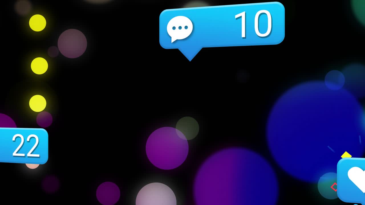 Colorful circles drifting point emerging becoming firework sparks animating bubbles tracking likes