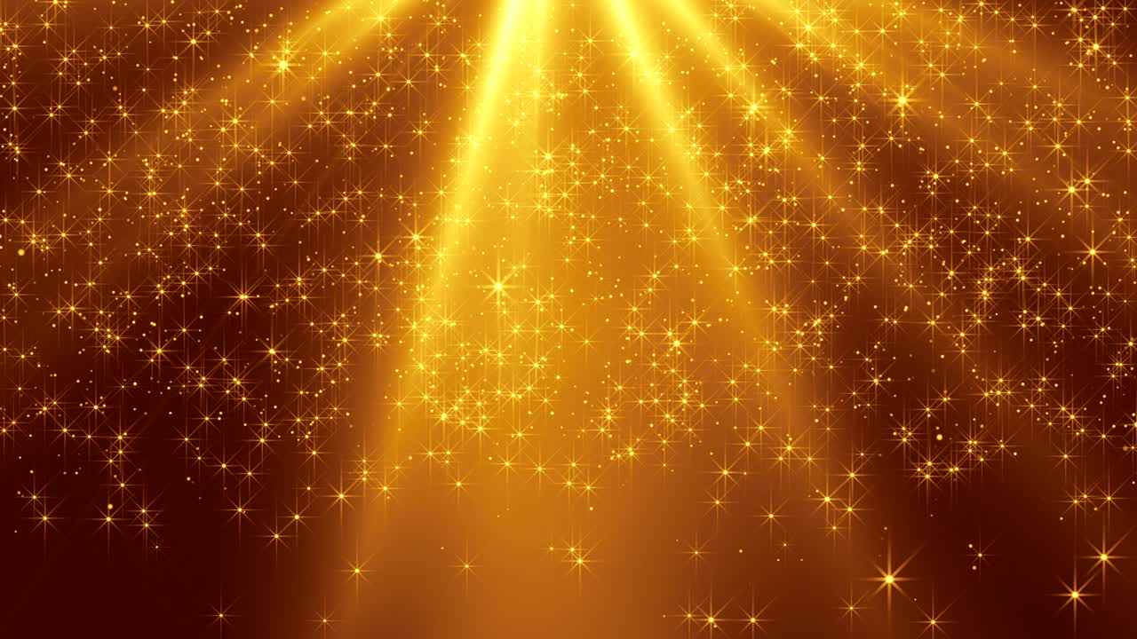 배경에는 황금빛 반이는 입자가 떨어집니다.