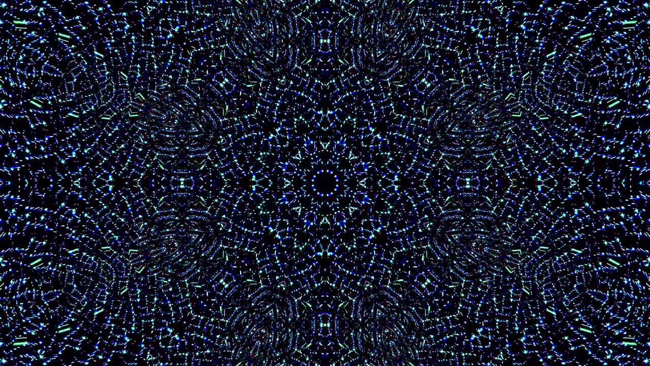 light wave abstract dots set blue color kaleidoscope black background