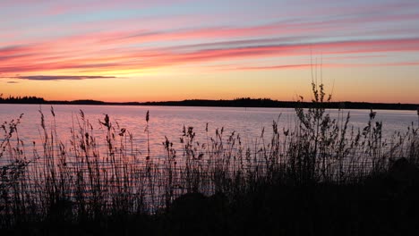 crimson sunset on the background of the gulf of bothnia