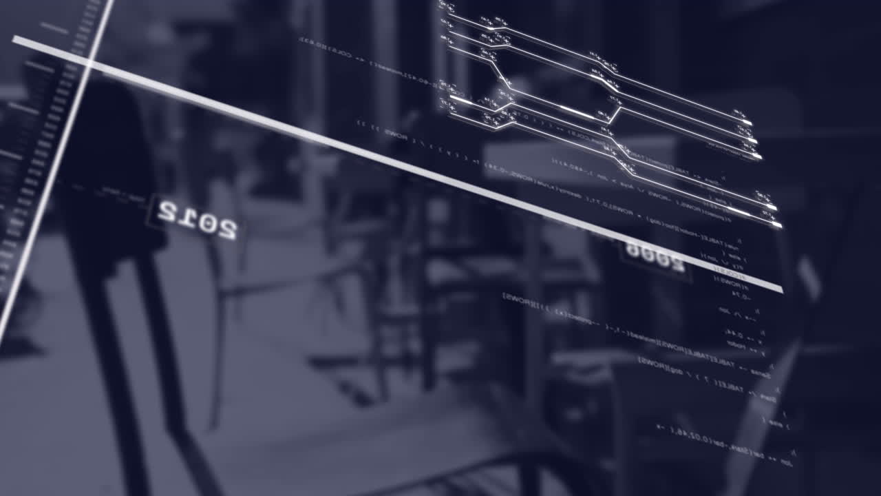 거리의 비어있는 카페에 대항하여 데이터 처리와 인터페이스의 애니메이션