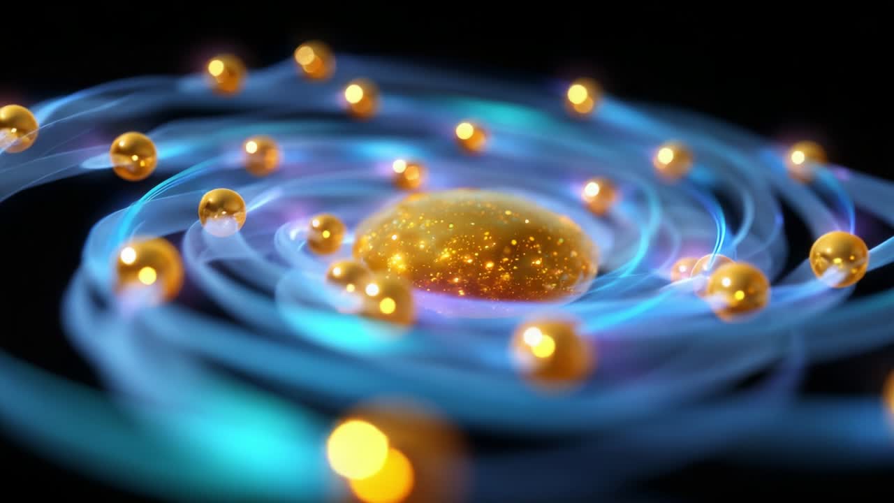 A mesmerizing cosmic spiral illustrates the dynamic movement of glowing particles around a central luminous core, creating a visually stunning representation of energy, motion, and the beauty of the universe