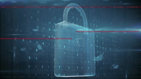 animación del icono del candado y procesamiento de datos sobre fondo negro