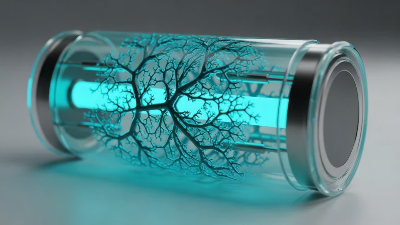 An Artistic Representation of Nature's Intricacies: A Stunning Transparent Cylinder Featuring a Luminous Tree Design Encased within, Captivatingly Illuminated in Ethereal Blue Light