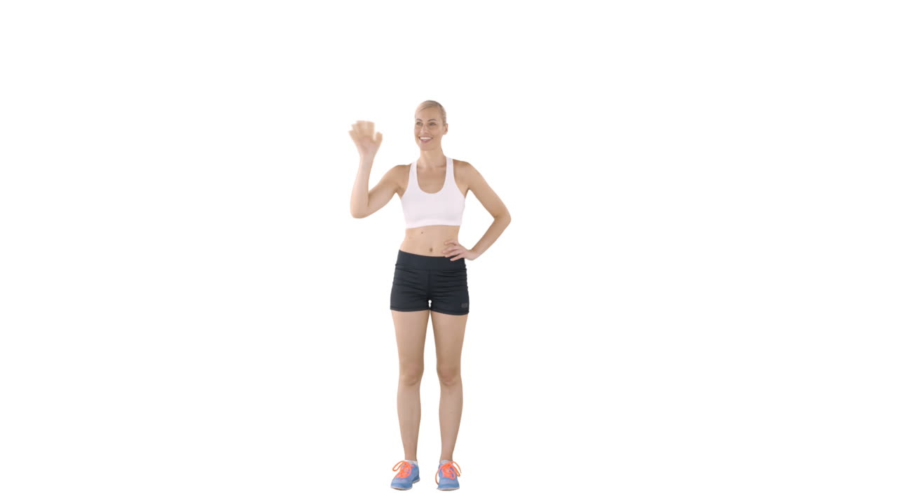 운동선수 여성이 인사를 하고 있습니다.