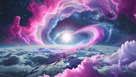 cosmic gateway above mountain peaks