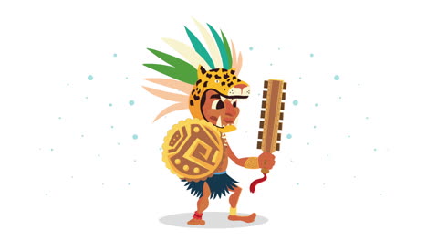 culture aztec native with jaguar hat animation