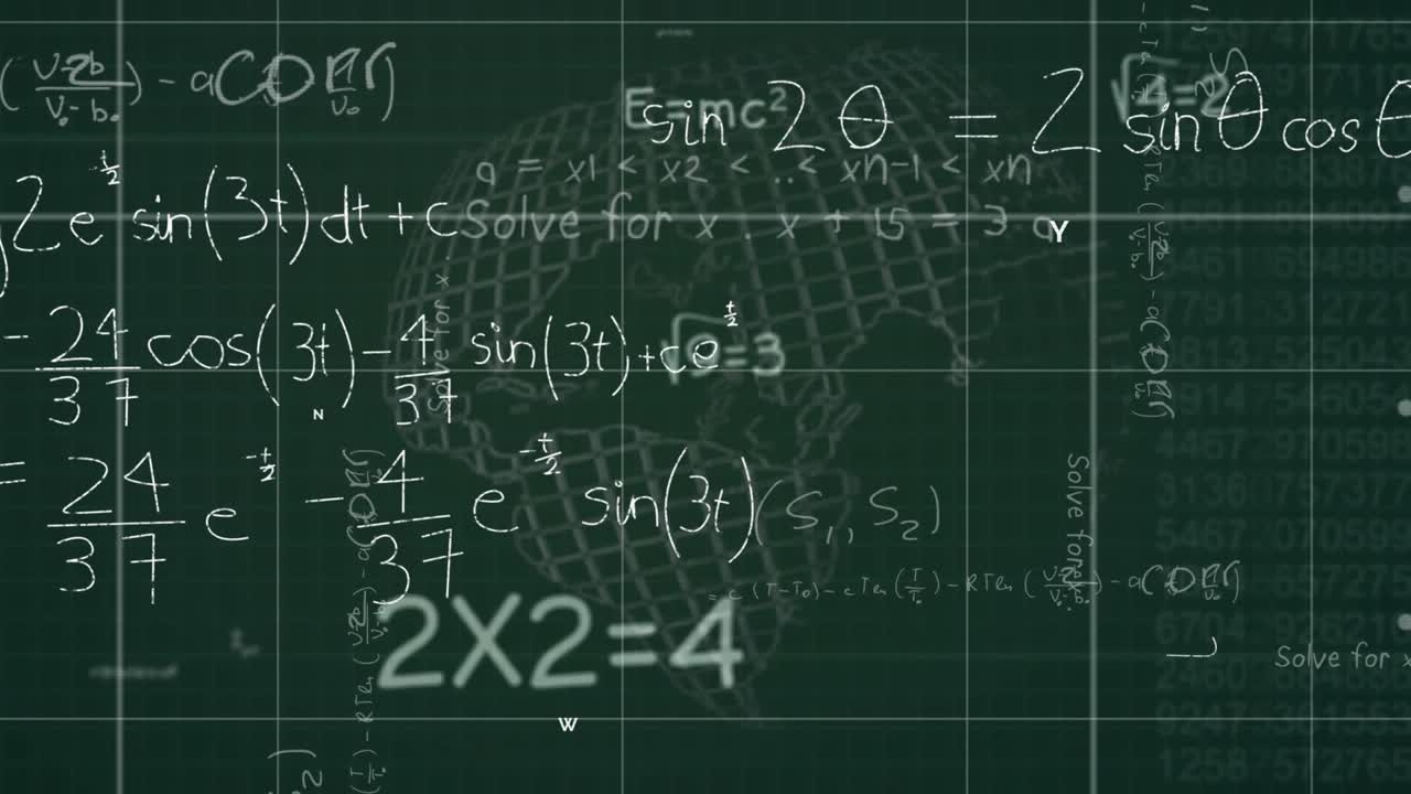 Animation of mathematical equations over christmas background