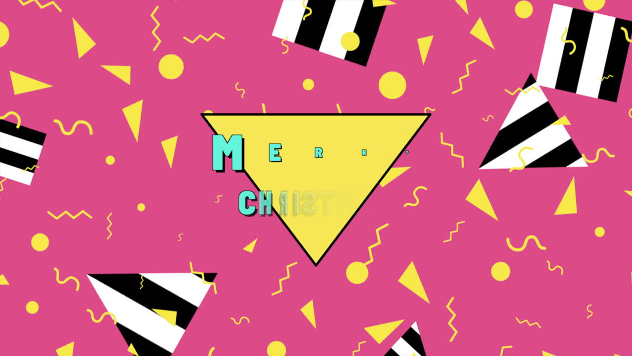 Merry Christmas with Memphis abstract geometric shapes
