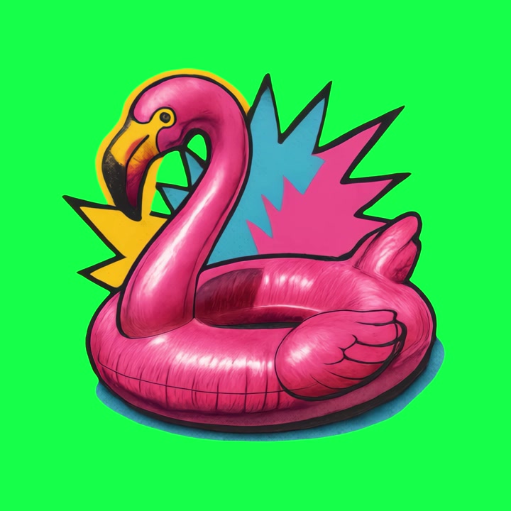 Pink Flamingo Inflatable Pool Float on Green Screen