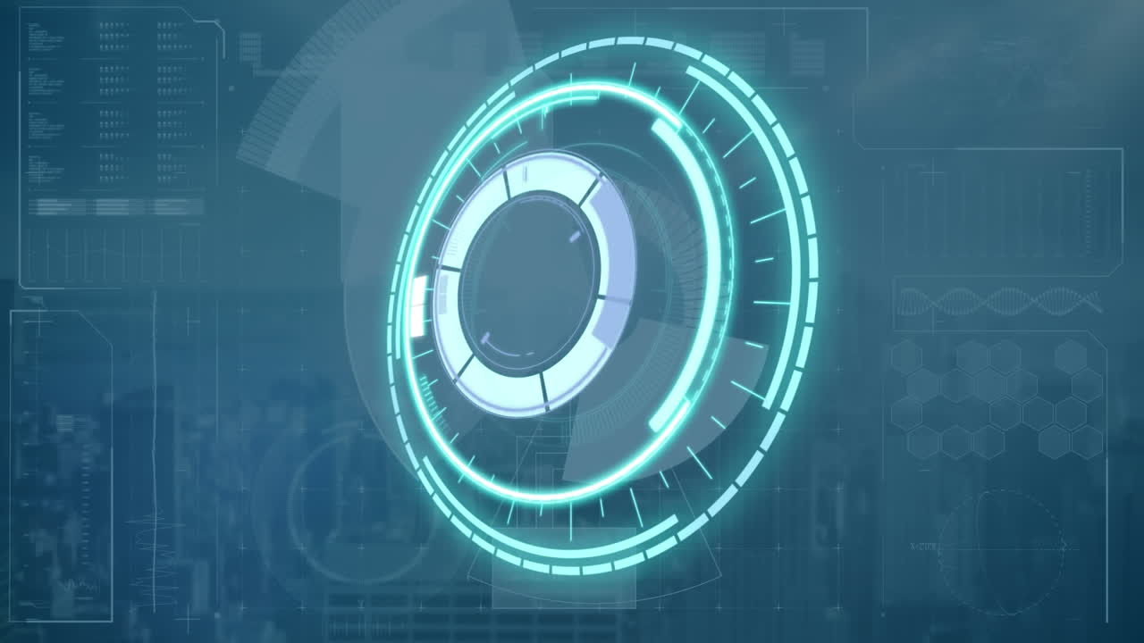 animación del escaneo de alcance, procesamiento de datos y estadísticas sobre el paisaje urbano