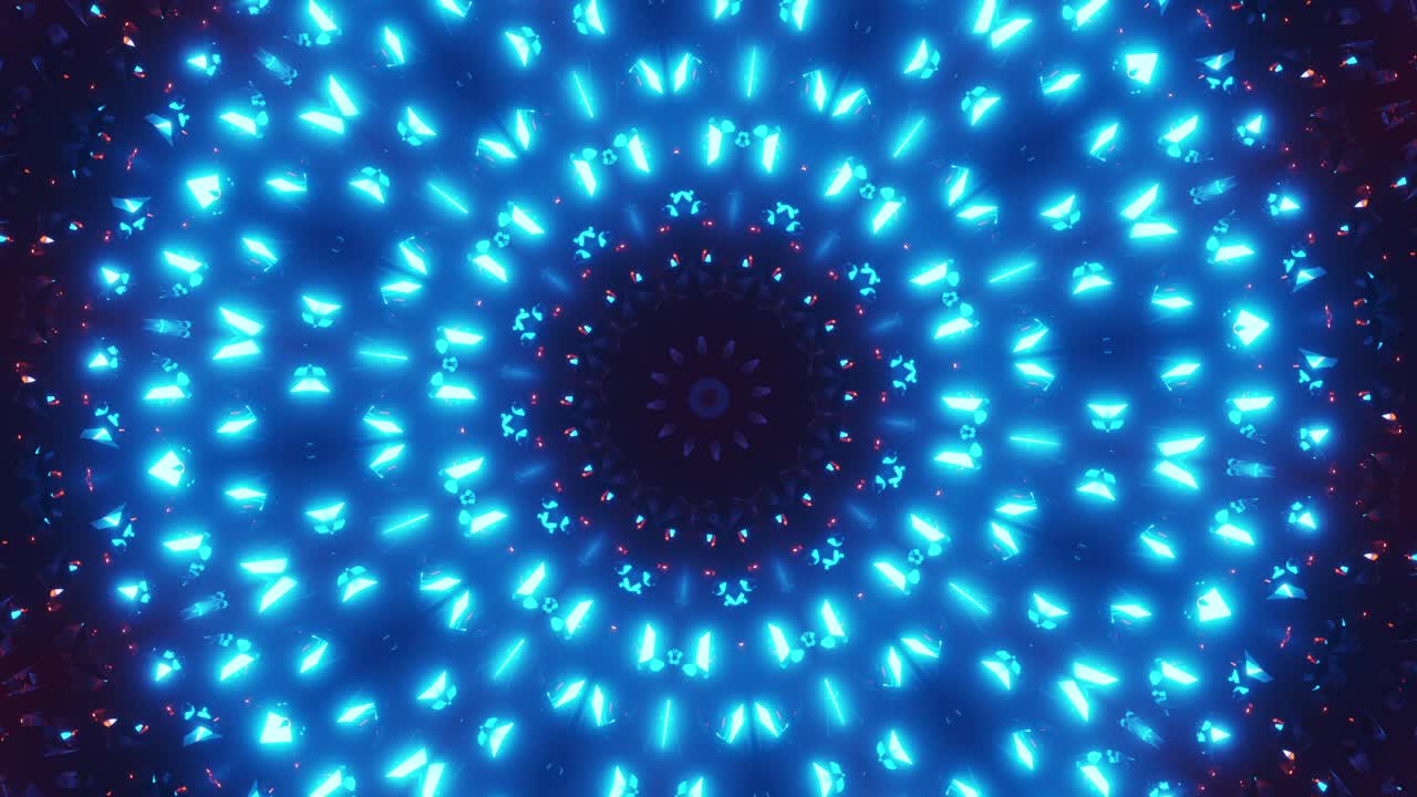 Blue and red circular object with black background. Kaleidoscope VJ loop