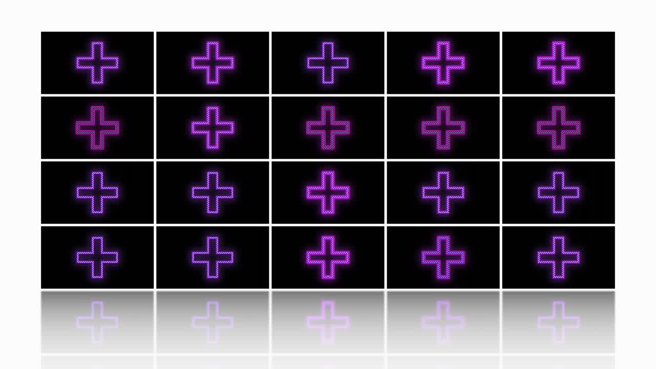 검정색 그라데이션의 행에 네온 더하기 기호 패턴