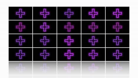 patrón de signo más de neón en filas en degradado negro