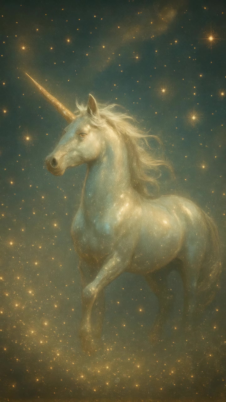 Majestic White Unicorn Standing in a Magical Starry Night Sky